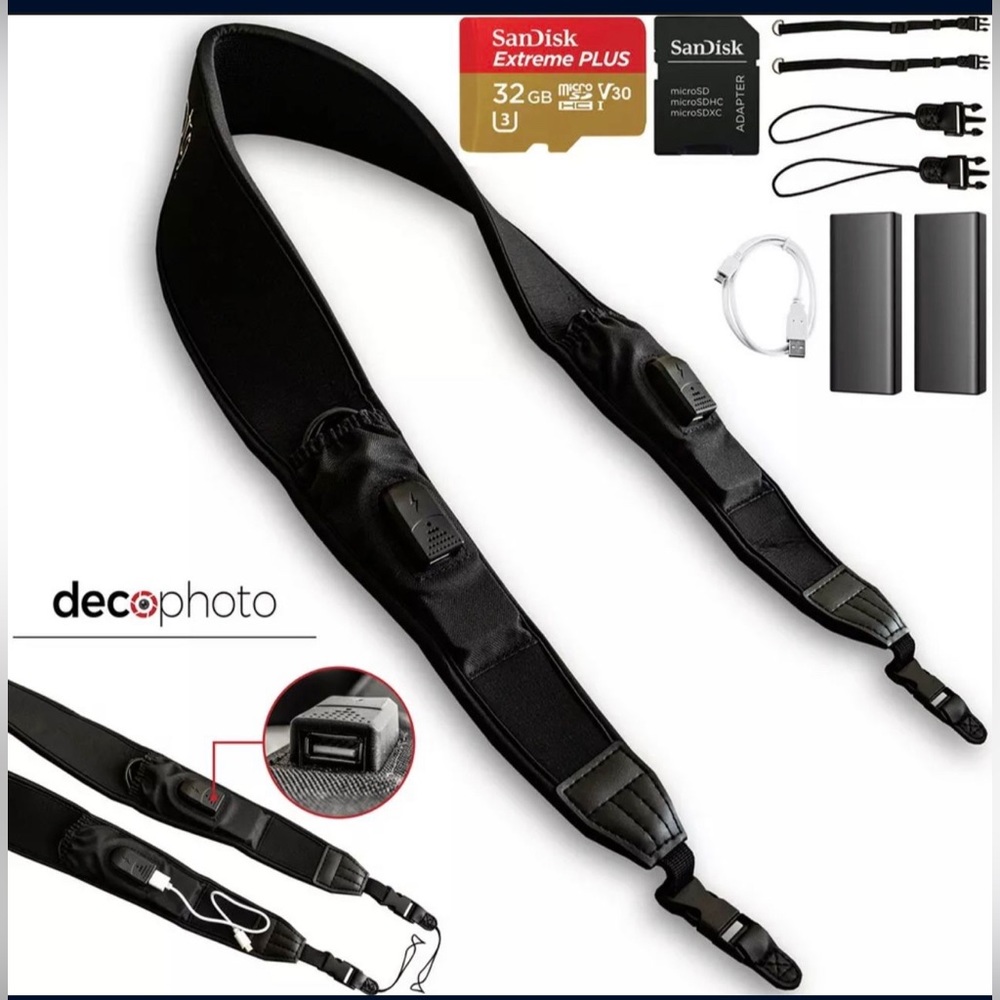 Pack of 2, Deco photo gear camera duo straps battery charger, flash card